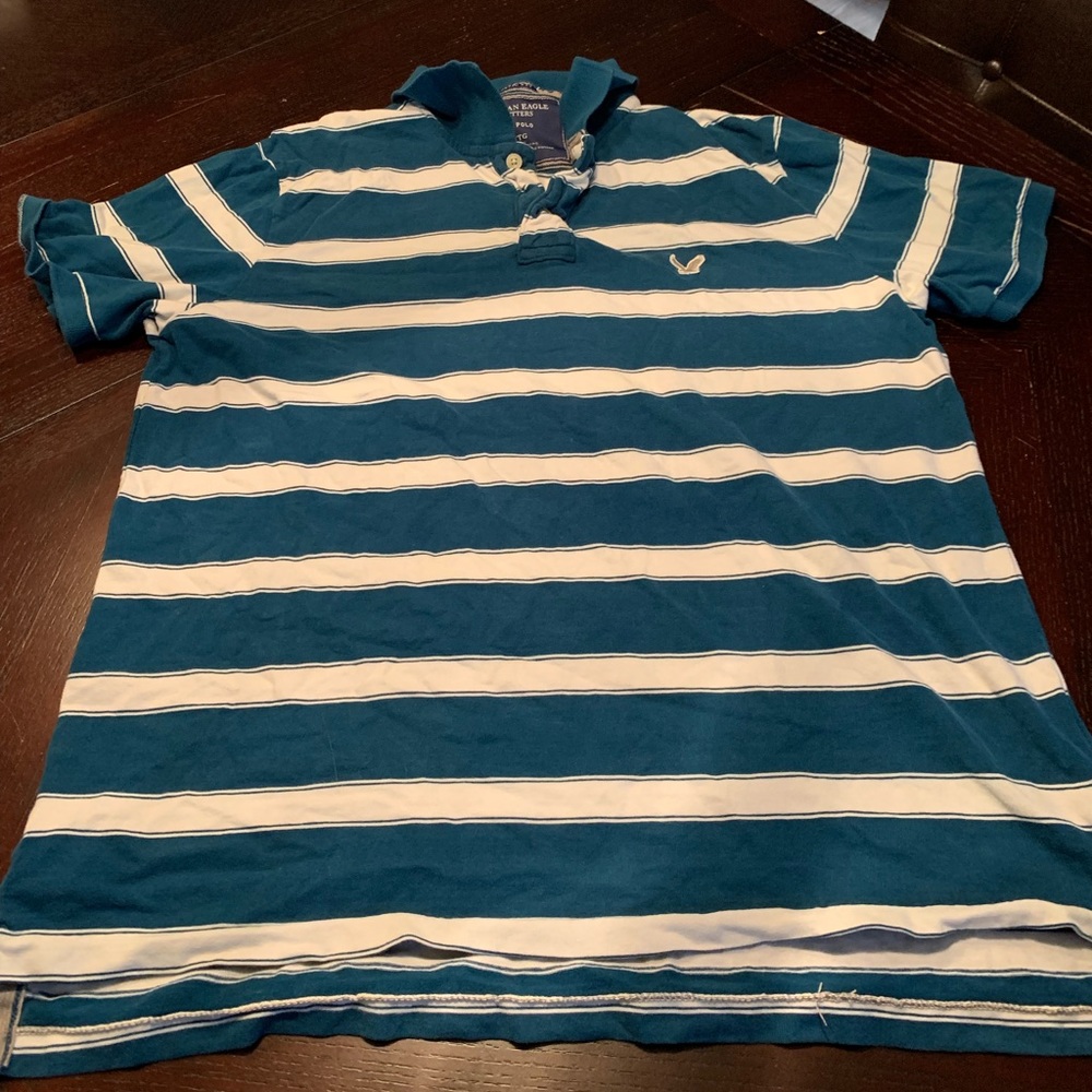 American eagle classic fit blue stripe polo